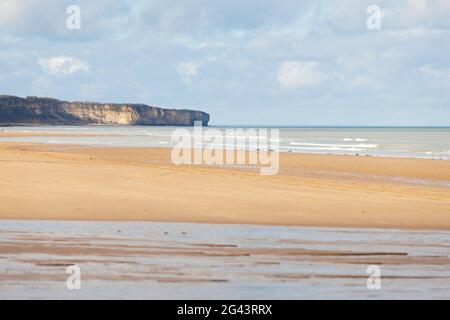 The landing beach of Omaha Beach, Lower Normandy on a sunny winter day. Stock Photo