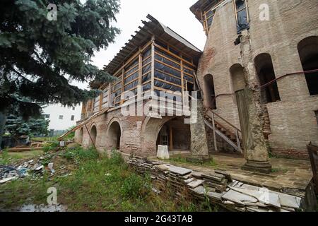 Bucharest, Romania - June 18, 2021: The 14th century Old Princely Court, which is consolidated and restored by the Municipal Consolidation Company, is Stock Photo