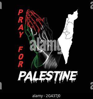 Pray for Palestine with the Palestine map and Palestine's flag vector t-shirt design. Stock Vector