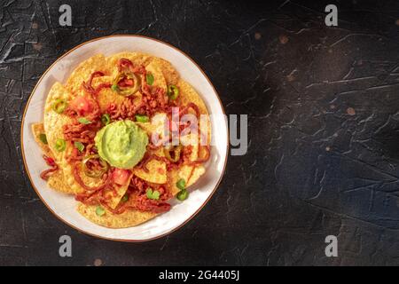 Nachos, corn tortilla chips, shot from above Stock Photo