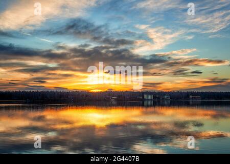 Sunset on the lake Stock Photo