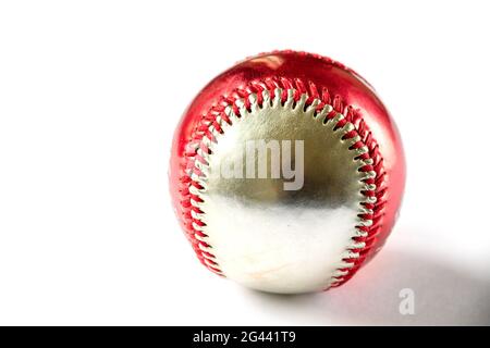 Red and silver Baseball ball isolated on white Stock Photo