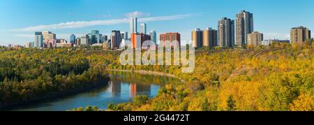 Edmonton city skyline with skyscrapers and North Saskatchewan River, Alberta, Canada Stock Photo