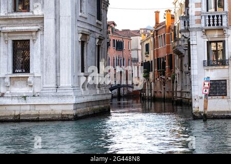 View into a canal along the Grand Canal, Venice, Veneto, Italy, Europe Stock Photo