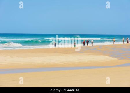 People fishing on the beach, Great Sandy National Park, Fraser Island, Queensland, Australia Stock Photo