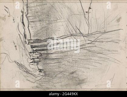 Figures on an open space in a forest. Leaf 16 Verso from a sketchbook with 31 sheets. Stock Photo