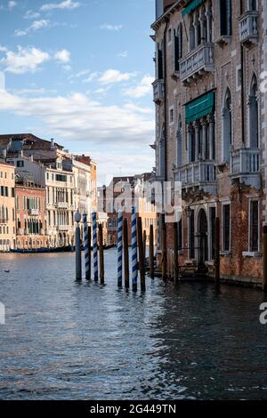 View of the house facade of the Palazzo along the Grand Canal, Venice, Veneto, Italy, Europe Stock Photo