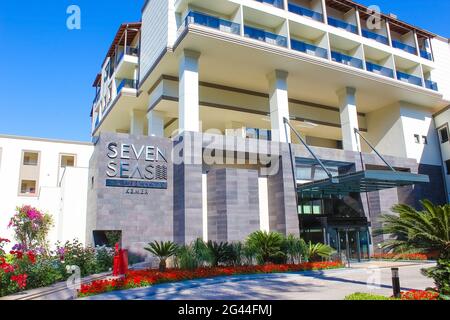 Goynuk, Antalya, Turkey - May 11, 2021: Lobbi of Seven Seas Hotel Life Ultra All Inclusive and Kids Concept 5 star at Goynuk, Antalya, Turkey on May 11, 2021. Stock Photo