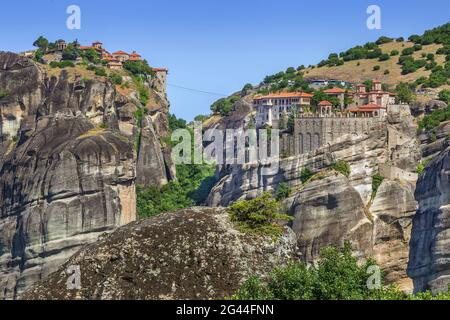 Monastery of Varlaam and Great Meteoron in Meteora, Greece Stock Photo