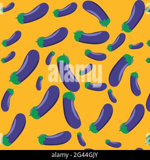 Vegetables pattern from fresh   purple eggplants  on a green  background. creative summer  vegetable concept. Stock Vector
