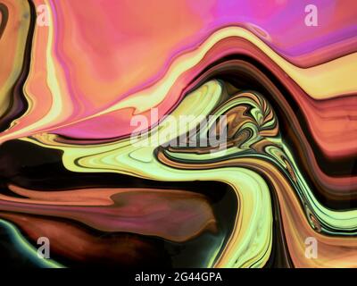 Green and red colored abstract acrylic paint spraiyng on a black