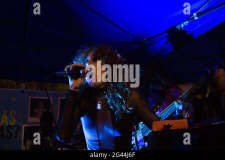 Bogota, Colombia. 17th June, 2021. Punk bands perform during a punk rock concert is made admist anti-government protests against president Ivan Duque, inequalities and unrest caused by police brutality. In Bogota, Colombia on June 17, 2021. Credit: Long Visual Press/Alamy Live News Stock Photo
