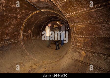 Sedó industrial colony. Inside the water pipe to the factory turbine (Esparreguera, Baix Llobregat, Barcelona, Catalonia, Spain) Stock Photo