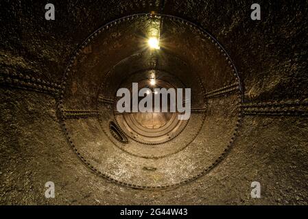 Sedó industrial colony. Inside the water pipe to the factory turbine (Esparreguera, Baix Llobregat, Barcelona, Catalonia, Spain) Stock Photo