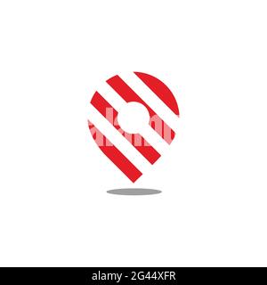 stripes red geometric pin location symbol vector Stock Vector