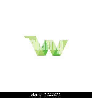 green ribbon letter vw geometric colorful logo vector Stock Vector