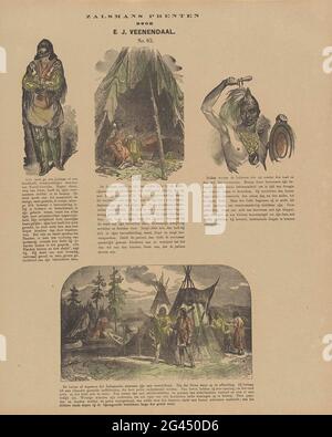 Native Americans; Salmans prints. Leaf with 4 shows from Indians. Under every image a caption. Numbered in the middle: No. 65. Stock Photo