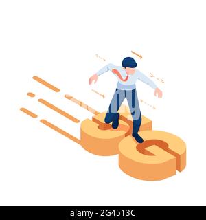 Flat 3d Isometric Businessman Surfing on 5g. 5G Network Internet Concept. Stock Vector