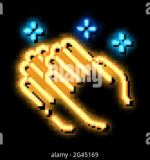 praying hands neon glow icon illustration Stock Vector