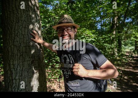 Berlin, Germany. 14th June, 2021. Christian Gollwitzer organizes and offers hiking tours via social media. (to dpa: 'Lonely times over: Corona trend hiking becomes more sociable') Credit: Paul Zinken/dpa-Zentralbild/dpa/Alamy Live News Stock Photo