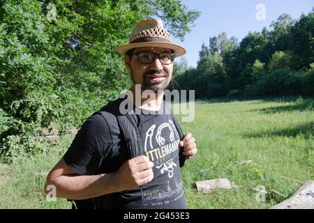 Berlin, Germany. 14th June, 2021. Christian Gollwitzer organizes and offers hiking tours via social media. (to dpa: 'Lonely times over: Corona trend hiking becomes more sociable') Credit: Paul Zinken/dpa-Zentralbild/dpa/Alamy Live News Stock Photo