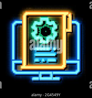 settings documents in computer neon glow icon illustration Stock Vector