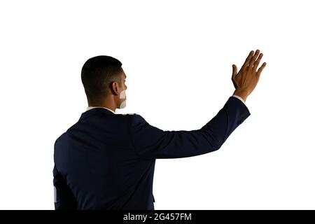 Businessman using interactive touchscreen Stock Photo