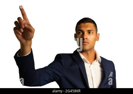 Businessman using interactive touchscreen Stock Photo