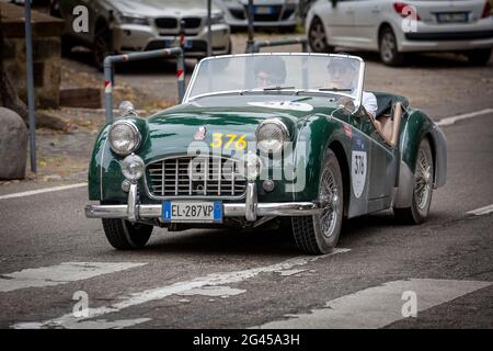 Orvieto, Italy. 18th June, 2021. A 1956 Triumph TR 3 Sports in Orvieto. Credit: Stephen Bisgrove/Alamy Live News Stock Photo