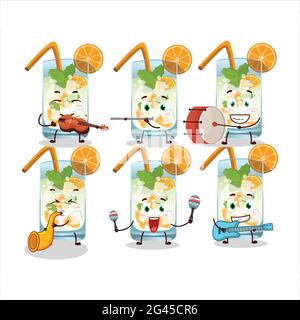Cartoon character of orange mojito playing some musical instruments. Vector illustration Stock Vector