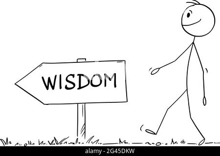 Person Walking on the Path or Way for Wisdom, Vector Cartoon Stick Figure Illustration Stock Vector