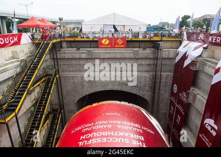 Beijing, China. 15th Dec, 2020. File photo taken on Dec. 15, 2020 shows the holing-through site of the No. 1 Tunnel of the Jakarta-Bandung high-speed railway (HSR) in Jakarta, Indonesia. Credit: Du Yu/Xinhua/Alamy Live News Stock Photo