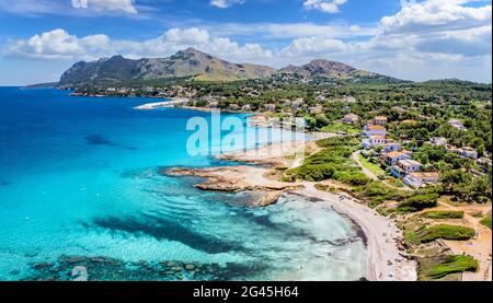Aerial view with Sant Pere beach of Alcudia, Mallorca island, Spain Stock Photo