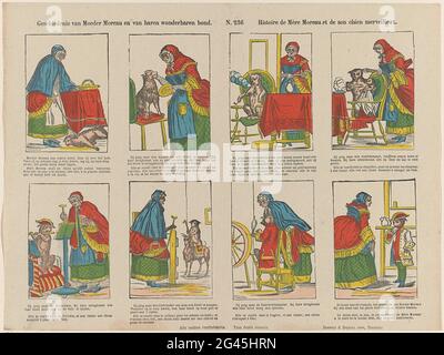 History of Mother Moreau and Van Haren Wonderbaren Dog / Histoire de Mère Moreau et de Son Chien Merveilleux. Leaf with 8 performances from the story of Mother Moreau and her wonderful dog that behaves like a human. Under each image a caption in Dutch and in French. Numbered in the middle of: N. 236. Stock Photo