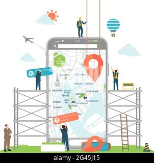 Vector illustration of smartphone with mobile navigation app on screen ...