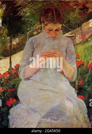 Mary Cassatt (1843-1826) -  Young Woman Sewing Garden 1882 Stock Photo