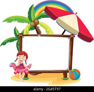 Summer beach theme with blank banner isolated on white background illustration Stock Vector