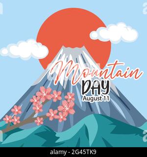 Mountain Day in Japan banner with Mount Fuji background illustration Stock Vector