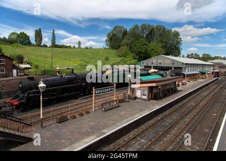 Severn Valley Railway, Bridgnorth Station, Shropshire. 4th June 2021. Steam trains, platforms and buildings at Bridgnorth Station. Stock Photo