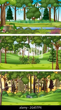 Three different nature horizontal scenes illustration Stock Vector