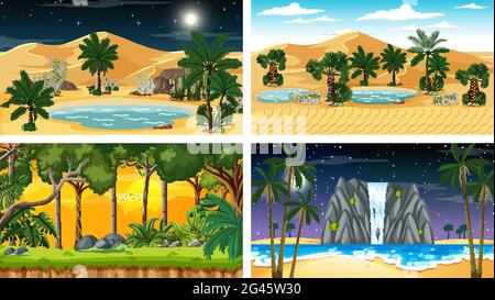 Four different nature horizontal scenes illustration Stock Vector