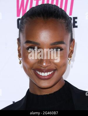 West Hollywood, United States. 18th June, 2021. WEST HOLLYWOOD, LOS ANGELES, CALIFORNIA, USA - JUNE 18: Model Jasmine Tookes arrives at the UOMA Beauty Pride Month And Juneteenth Celebration Launch Event held at Hyde Sunset Kitchen   Cocktails on June 18, 2021 in West Hollywood, Los Angeles, California, United States. (Photo by Xavier Collin/Image Press Agency/Sipa USA) Credit: Sipa USA/Alamy Live News Stock Photo