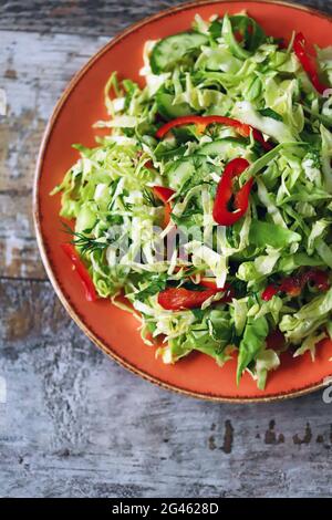 Fresh Spring Detox Mix Salad With Vegetables (cucumber, Lemon, Tomato 