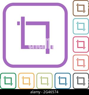 Crop tool simple icons in color rounded square frames on white background Stock Vector