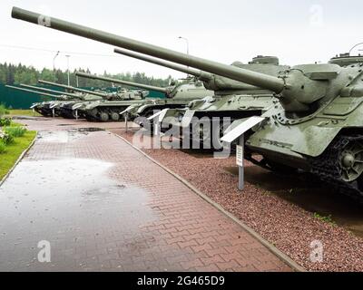 Sholohovo, Moscow Region, Russia - June 8, 2021: wet tanks at outdoor area of Museum of History of the T-34 Tank. The founder of the museum is Vasilie Stock Photo