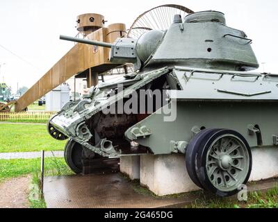 Sholohovo, Moscow Region, Russia - June 8, 2021: disassembled tank at outdoor area of Museum of History of the T-34 Tank. Founder of the museum is Vas Stock Photo