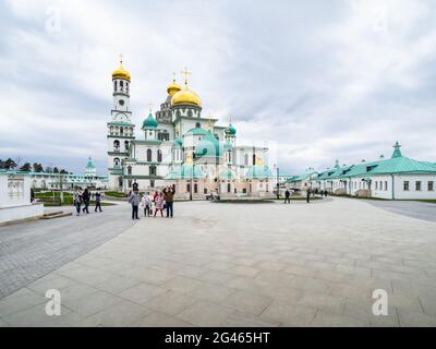 Istra, Moscow Region, Russia - May 6, 2021: view of ensemble of New Jerusalem Monastery from gateway on cloudy day. The monastery was founded in 1656 Stock Photo