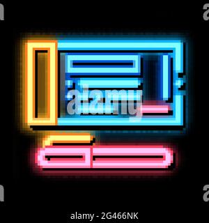 to fill out check with pen neon glow icon illustration Stock Vector