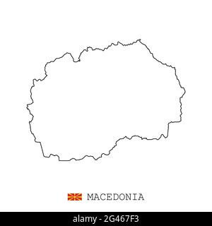 Macedonia map line, linear thin vector simple outline e and flag. Black on white background Stock Vector