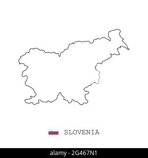 Slovenia map line, linear thin vector simple outline e and flag. Black on white background Stock Vector